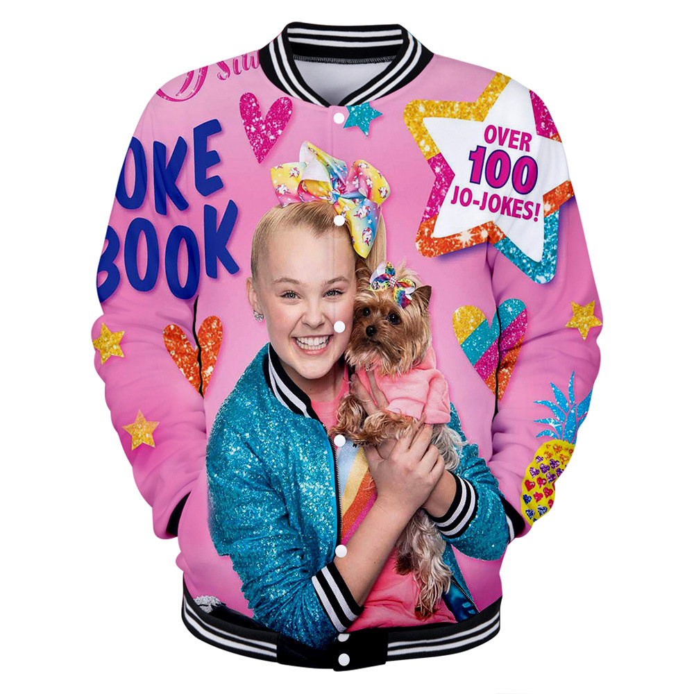 

Anime Jojo Siwa 3D Print Baseball Jacket Women Men Bomber Jacket Streetwear Hip Hop Casual Tracksuit Harajuku Sweatshirts Hoodie, Black