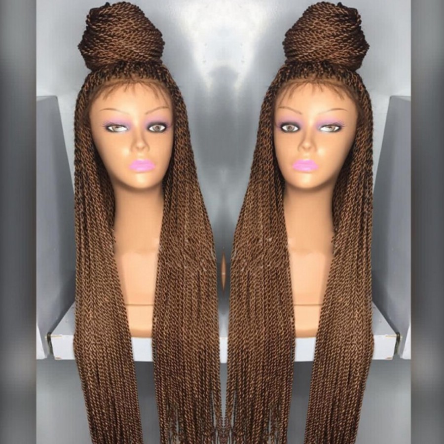 

New Design Synthetic Lace Front Braids Wigs Long Havana Braided Brown color with baby Hair Heat Resistant Wigs for Black Wom8524659, Dark brown