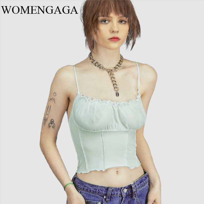 

European And American Style Sexy Slim Big Round Neck High Waist Short Paragraph Wear Camisole Outside Tops I49Z, Black