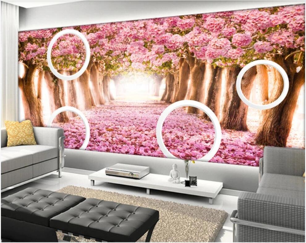 

3d wallpaper wall stickers custom 3D stereo cherry blossom TV background wall decoration painting floral modern wall wallpaper, Non-woven wallpaper