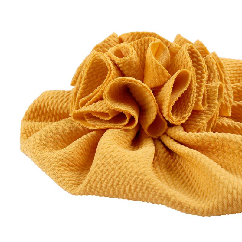 

Baby flower hooded hat fashion wild baby cotton sun flower pleated turban hat solid color soft and comfortable breathable, White