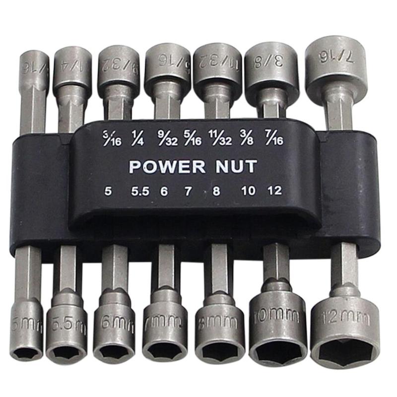 

9/14pcs Strong Sleeve Wrench Hexagonal Handle Screw Sleeve Pneumatic Bits Magnetic Nut Driver Drill Bit Set Hex Socket Wrenches