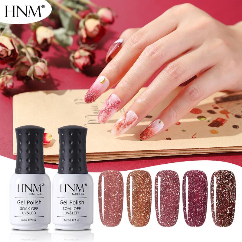 

HNM Subtle Bling Gel Polish Soak Off Semi Perminent Nail Varnish Primer UV LED Gel Nail Polish Salon Manicure 8ML, 18013