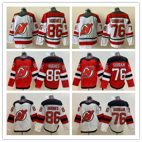 

Mens 2019 New Jersey Devils #86 Jack Hughes #76 PK.Subban Hockey Jerseys Red Home White Alternate Breakaway Jersey S-3XL, #76 subban