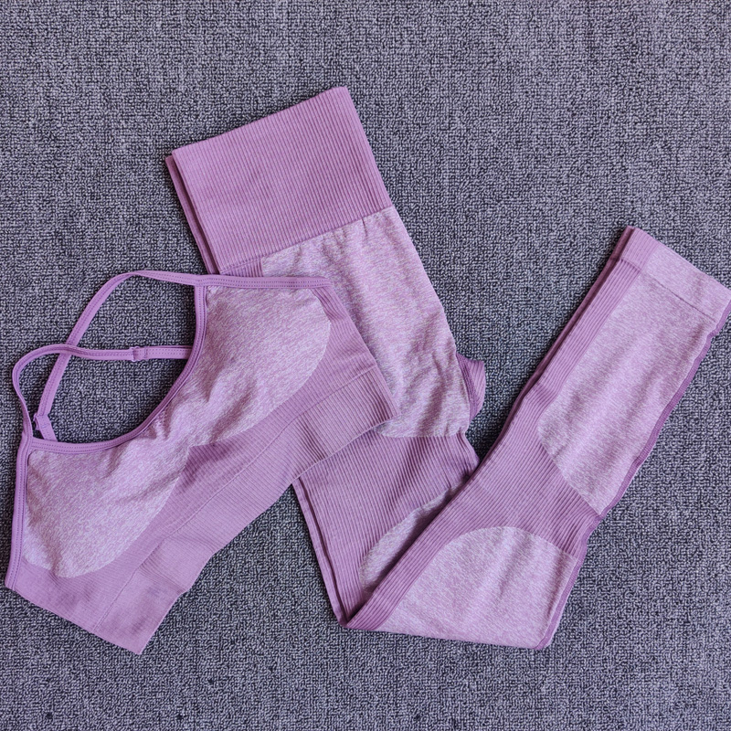 

Seamless Yoga Set Fitness Clothing Sportswear High Waist Women Gym Leggings Tights Padded Push-up Sports Bra 2 Pcs Sports, Black