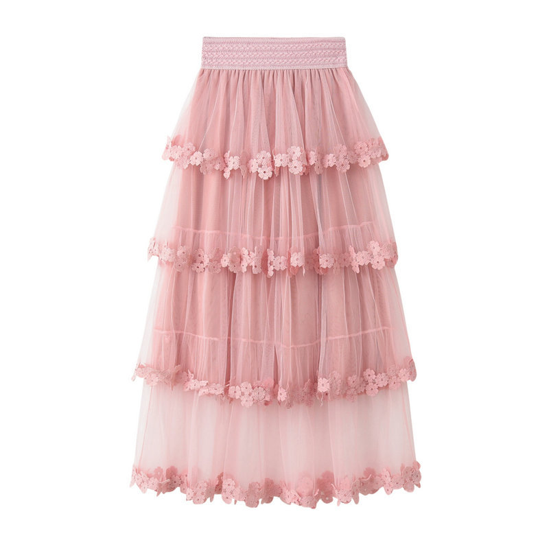 

2020 Tulle Lace Summer Skirt WF0063 Cake Style High Waist Ladies Women Skirts Long Party Pink Grey Black White Skirt