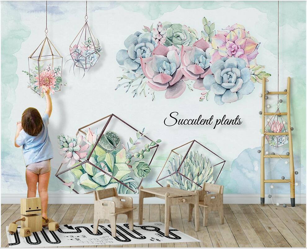 

WDBH 3d wallpaper custom photo modern Nordic ins three-dimensional succulent background wall wallpaper for walls 3 d, Non-woven