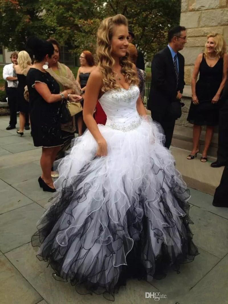 

Sexy Wedding Dress Crystal Beaded A Line White And Black Organza Beads Bridal Gown Sweetheart Neck Custom Made Wedding Dresses, Same as image