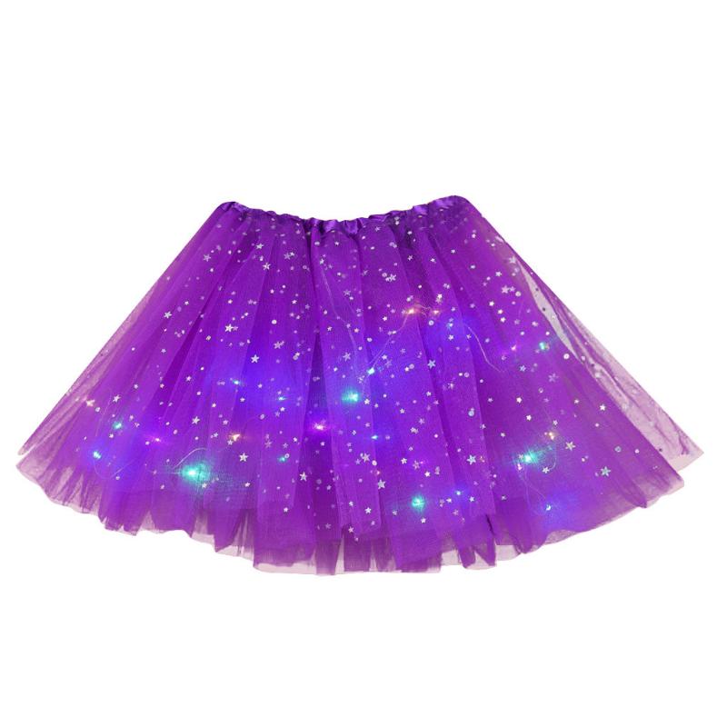

Women Star Sequins Skirt Mesh Pleated Tulle Princess Skirt With LED Small Bulb Female Korean Style Streetwear sexy tutu, Orange