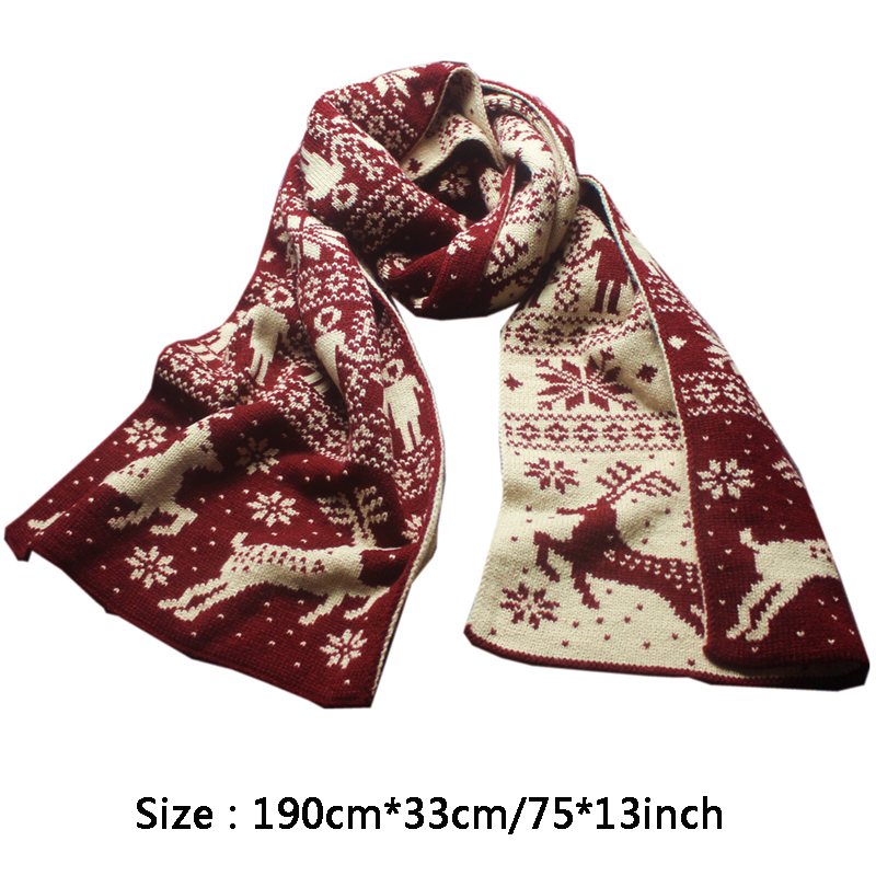 

Warm Winter Scarf For Woman Man Christmas Scarf Fashion Snowflake Elk Print Scarf Thicken Wool Knit Scarves Christmas Gift DBC VT0993, 4 colors