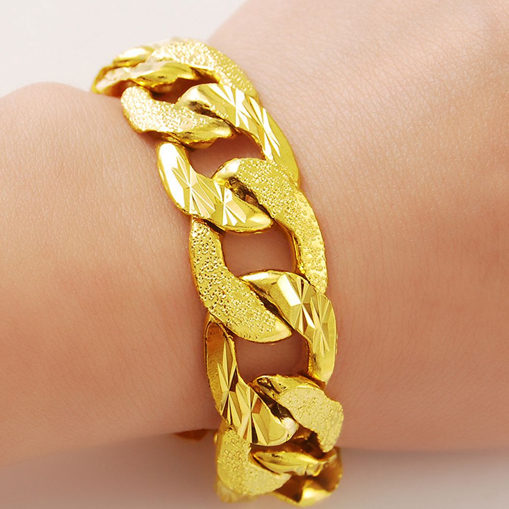 15mm Thich Mens Wristband Chain 18K Yellow Gold Filled Carved Curb Bracelet Solid Fashion Male Jewelry Gift Dropshipping-image-497456765
