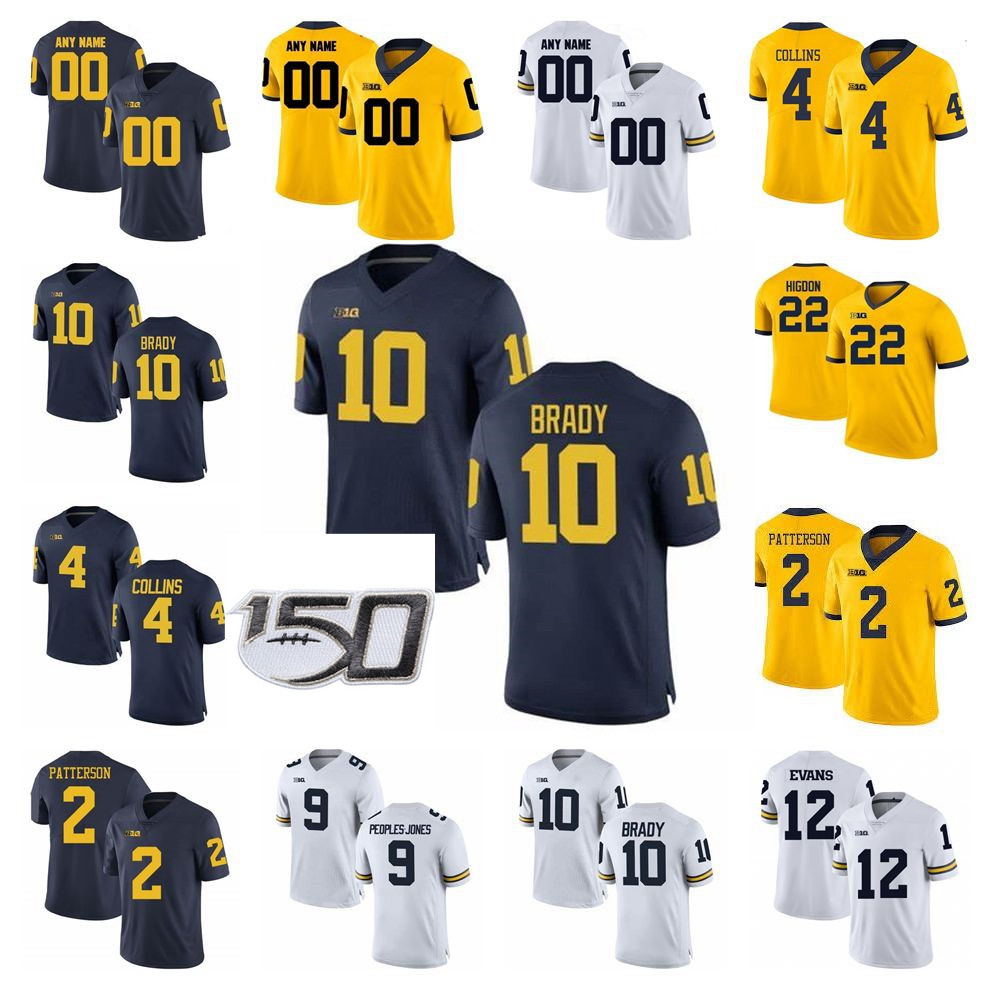 

Michigan Wolverines College Football Jerseys Mens Tom Brady Jersey Shea Patterson Charles Woodson Nico Collins Donovan Peoples-Jones Custom, Black