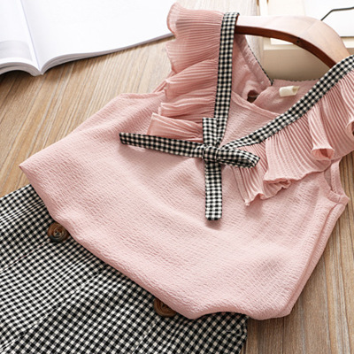 

Children Designer Plaid Print Sets Girls Brand Suits Kids Novelty Luxury Tops+ Pants Piece Children Fashion Sleeveles New Set 2020 Wholesale, White