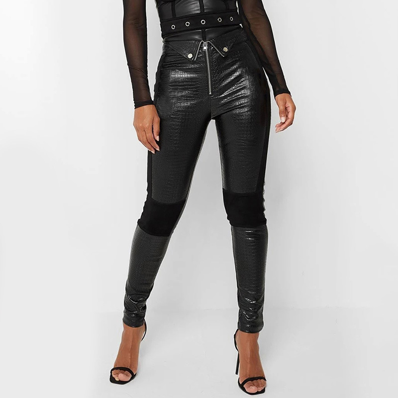 

2020 Night Club Sexy Black Leather Women Pants Fashion Designer High Street Pencil Pants