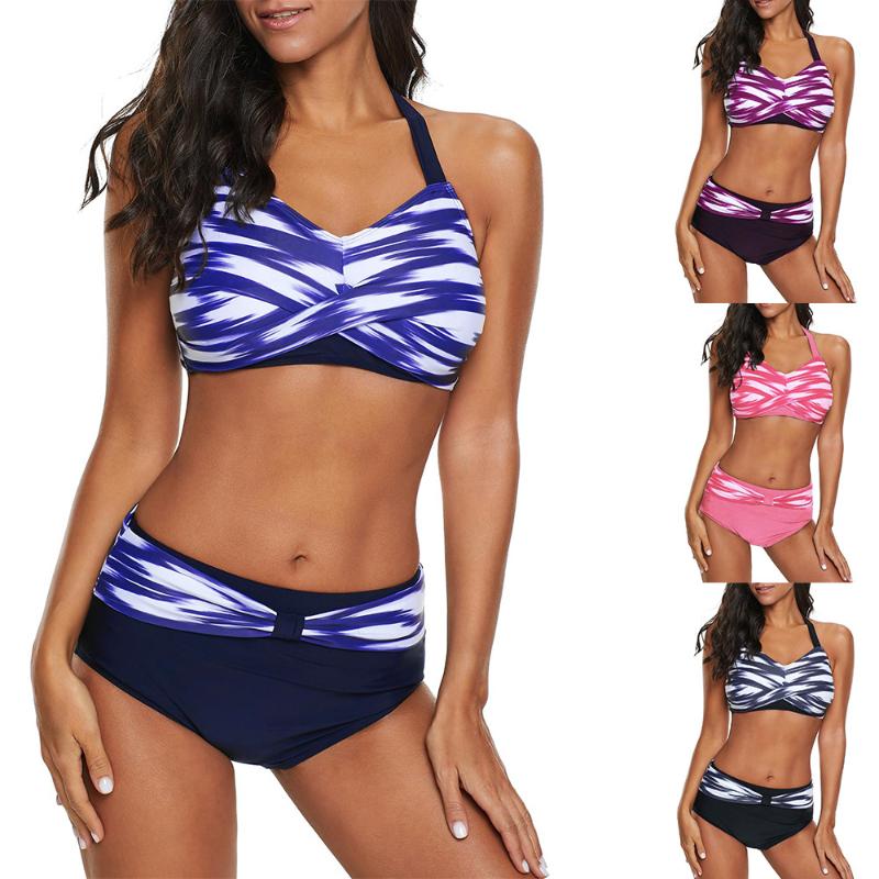Womens Lady Striped Print Tankini Swimsuits Half Shorts Bathing Suit Swimwear