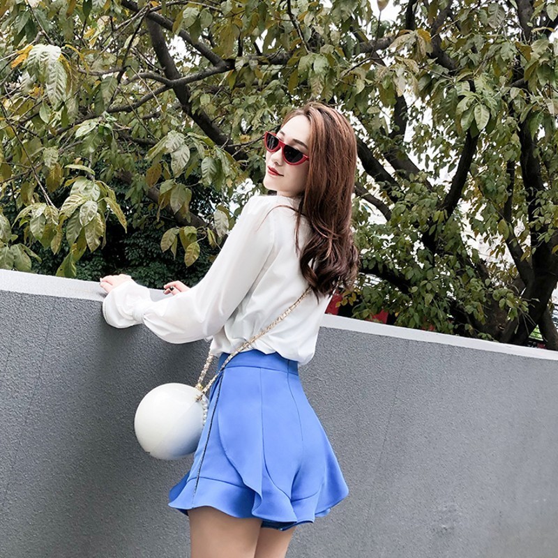 

Sweet Womens Summer Waist Beading Ruffles A-Line Skirts Fashion Slim Fit High Street Female Wide Leg Hot Shorts, Black