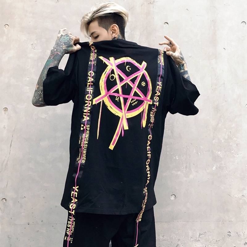 

Januarysnow Summer Streetwear Hip Hop T Shirts Men Clothes Women Print Cotton Hip Hop T Shirt, Black