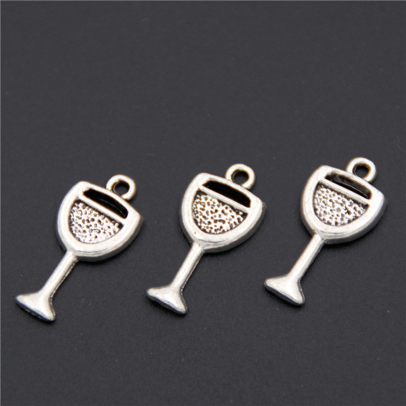 50pcs Antique Silver Goblet Charms 3D Wine Glass Jewelry Gothic Pendants 17*8mm