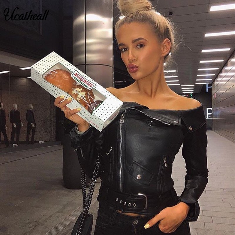 

Autumn Winter Pu Leather Jacket Women Fashion Black Motorcycle Coat Short Faux Leather Biker Jacket Soft Basic Streetwear