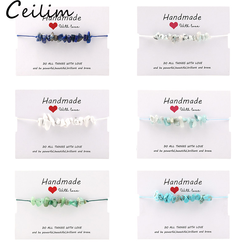 

Newest Natural Gravel Stone Beaded Bracelet Fashion Jewelry For Women Men Colorful Handmade Braided Rope Geometry Stone Charms Bracelet Gift
