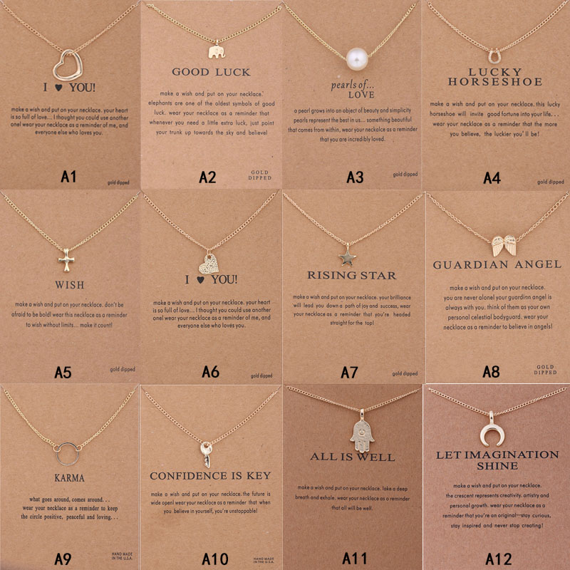 

New Arrival Dogeared Necklace With Gift card Elephant Pearl Love Wings Cross Key Zodiac sign Compass lotus Pendant For women Fashion Jewelry