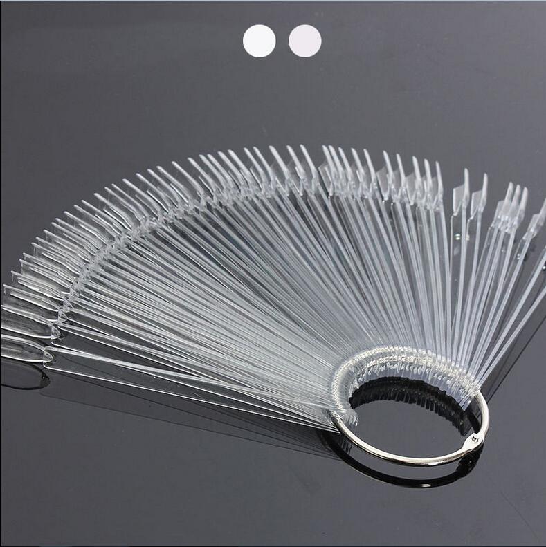 

50PCS Clear Natural Fan shaped False Nail Tips Polish UV Gel Sticker Decoration Display Stick Gel Salon Tool Fake Nail Art Tips, White