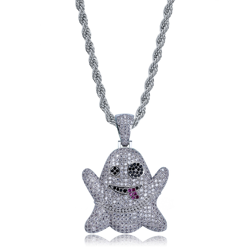 

Wholesale-Hip Hop Iced Out Cubic Zircon Naughty Ghost Pendant Necklace Copper Gold Silver Rose Gold Color Men Women Jewelry