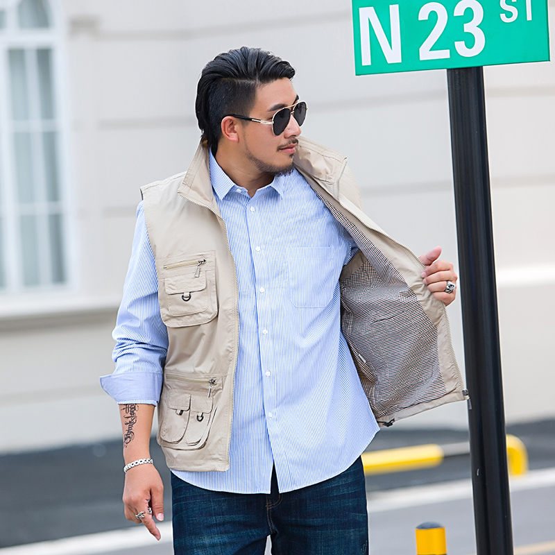 

Casual Vest Large Outdoor size Multi-pockets Zipper Jackets Sleeveless Male Photography Fishing Men's Tourism Drift Vests, Khaki