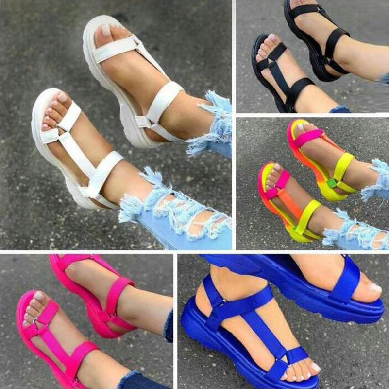 

Women Sandals Ladies 2020 Summer Fashion Casual Solid Comfortable Open Toe Non-Slip Rome Beach Sandals Shoes Plus Size C140#, Bk