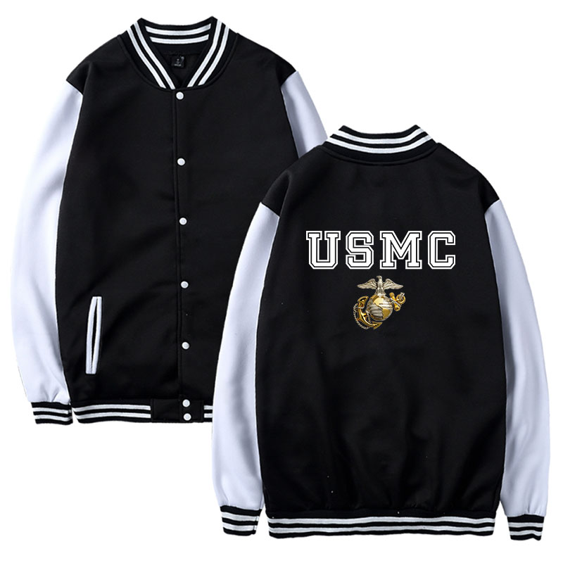 

USMC Casual Jacket Clothing Men Women Print US MC Baseball Uniform Mens Print USA Army Clothing, Black