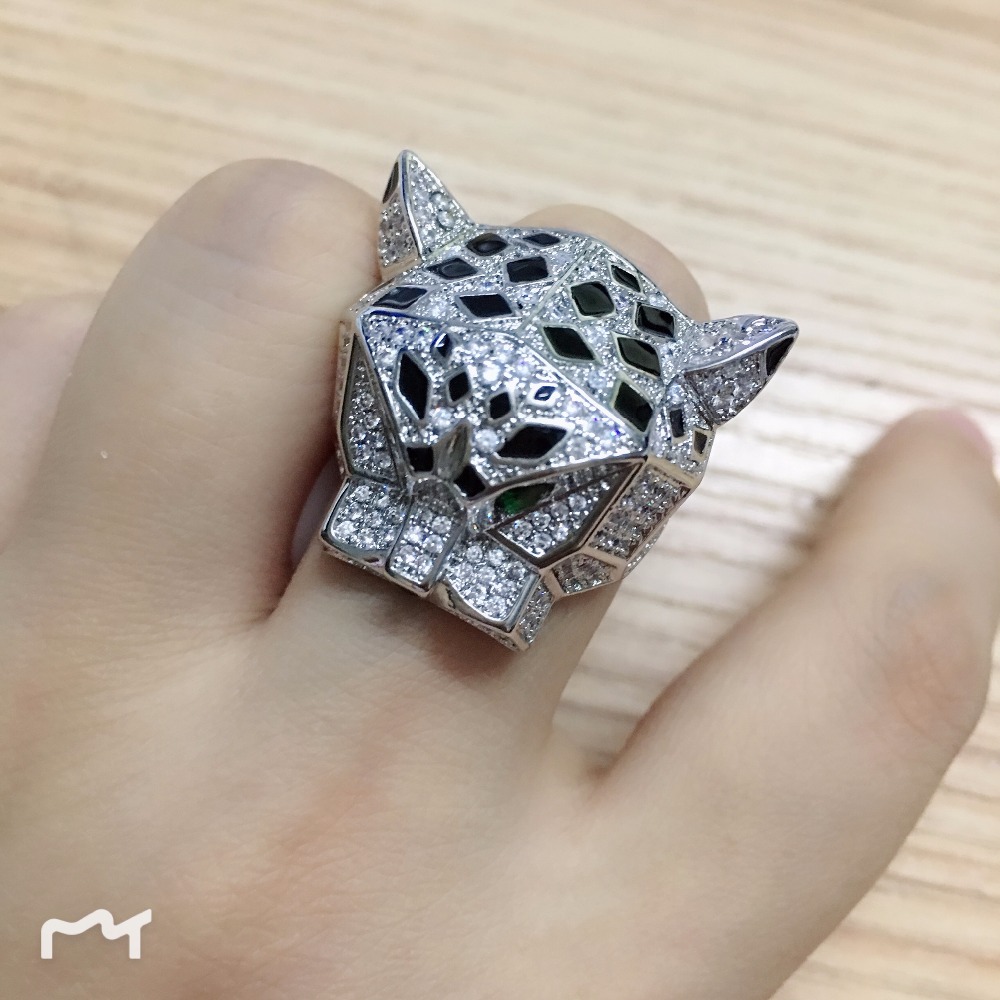 

Hot jewelry black enamel panther ring green eyes leopard finger ring for women men birthday gift party jewelry