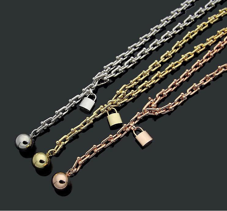 

Letter U-shaped chain necklace lock steel ball necklace rose gold ladies necklace full chain length about 50cm