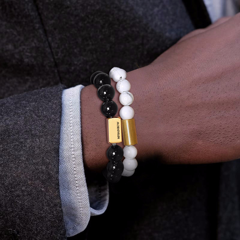 

CHIC BLACK WHITE CARNELIAN STONES BEADED BRACELETS FOR MEN UNISEX MEN'S WEAR JEWELRY