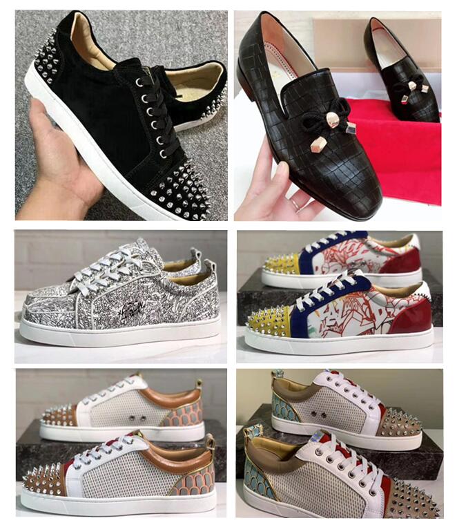 

new rivet Sneakers Red Bottom shoe Low Cut Suede spike Shoes For Men and Women Shoes Party Wedding crystal Leather Sneakers 36-46 free shipp