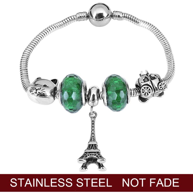 

Eiffel Tower Pumpkin Car Charm Bracelet For Girl Murano Glass Beads Fine Bracelet For Women DIY Jewelry Gift