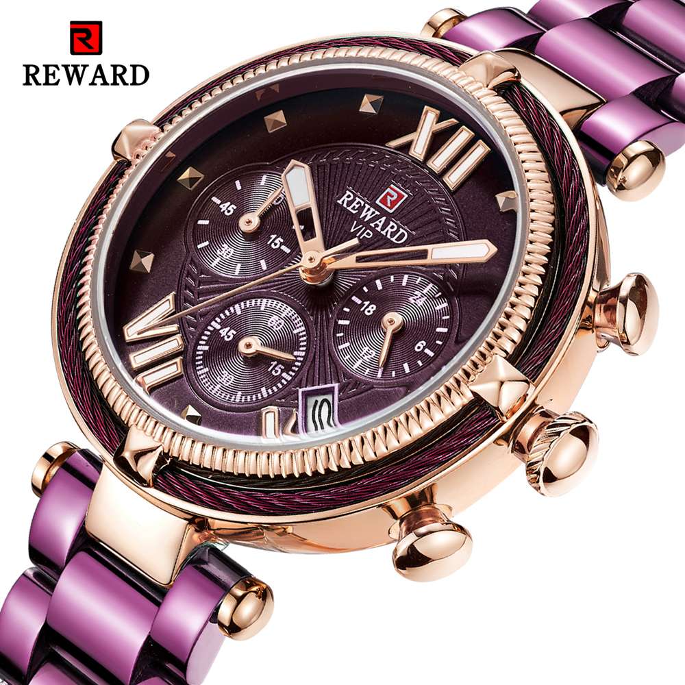 

REWARD Fashion Women Watches Steel Strip Quartz Watch For Montre Femme 2020 Ladies waterproof Wrist Watch Relogio Feminino, Gold