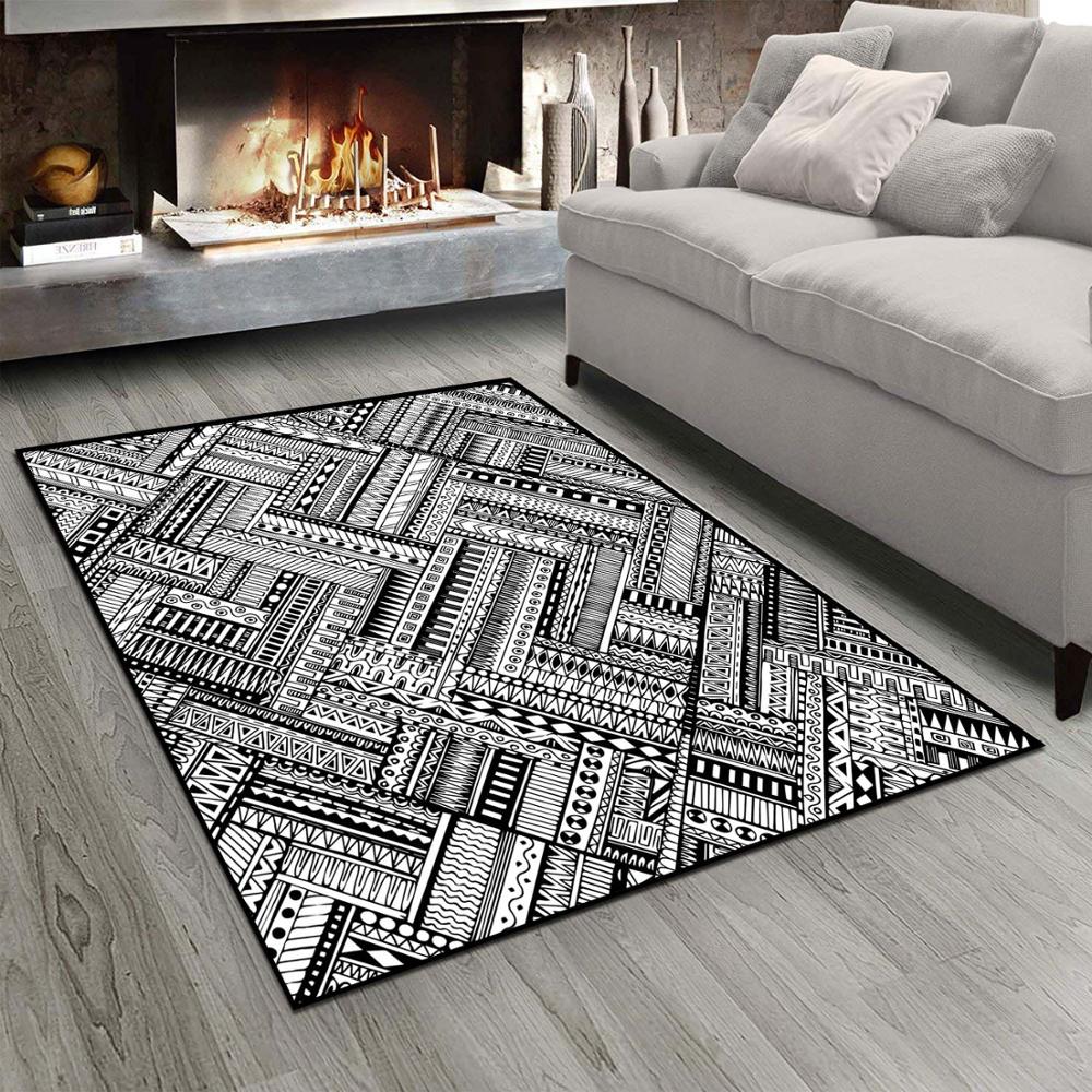 

Else White Black Authentic Vintage Morrocan 3d Print Non Slip Microfiber Living Room Modern Carpet Washable Area Rug Mat, As pic