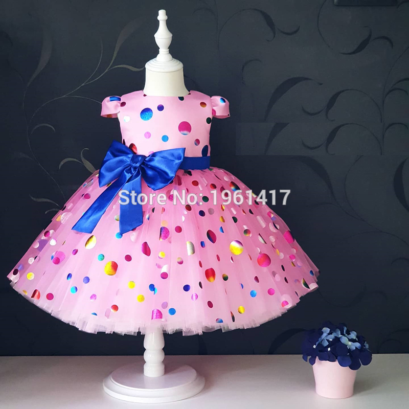 

Kids Colourful Dot Dress For Girls Flower Ball Gown Baby Girl Princess Dresses for Party Costumes Children Clothing, Blue