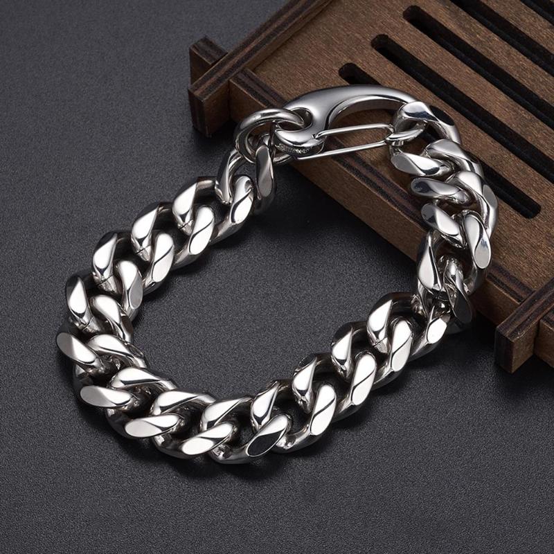 

Link, Chain 13/15/17/19mm Strong Metal 316L Stainless Steel Silver Color Polished Curb Cuban Mens Bracelet Bangle 7-11" Design