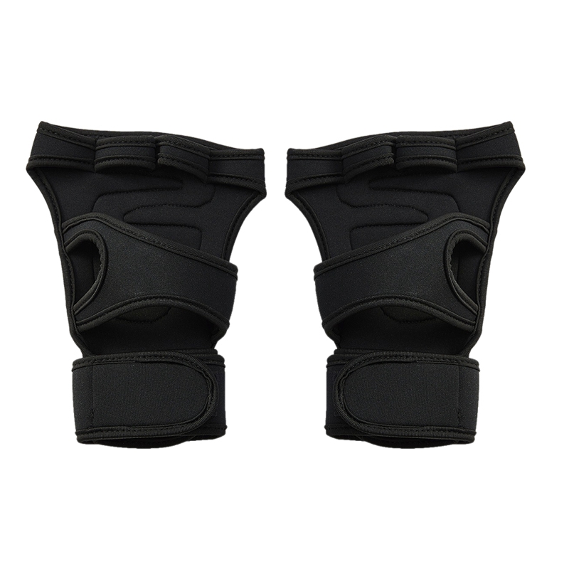 

SEWS-Sports Palm Fitness Non-Slip Lengthened Wrist Brace Men's Weightlifting Shockproof Breathable Half-Finger Gloves, Black