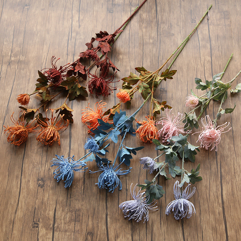 

Artificial pincushion flower branch plastic flower DIY home party wedding decor, Blue