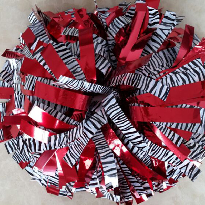 

1Piece Cheerleader Pom poms 6" Handle Metallic Red Black White Zebra Mixed Professional Competion Poms 180g Custom Color