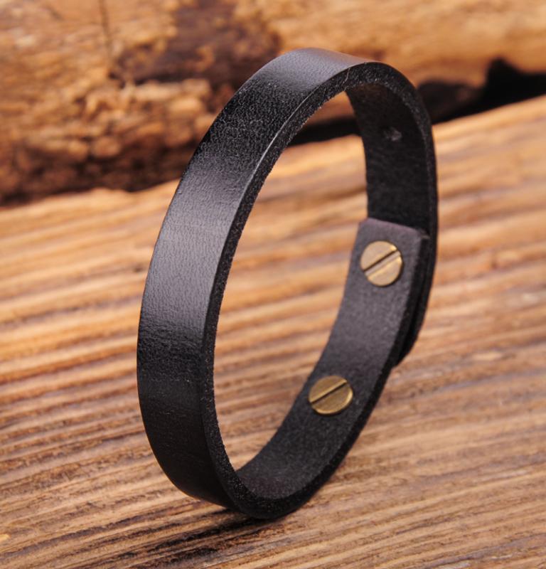 

G370 Black Simply Stylish Single Band Genuine Leather Bracelet Wristband Women's