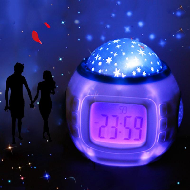 

Fashion Colorful Starry Sky Night Light Projection Music Digital Alarm Clock Calendar Ocean Gift Home Decor