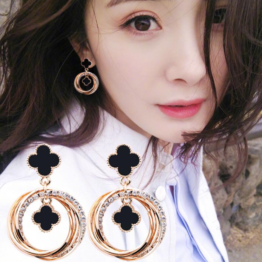 

jewelry S925 sterling silver earrings clover circle round charm earrings classic for women hot fashion, Golden
