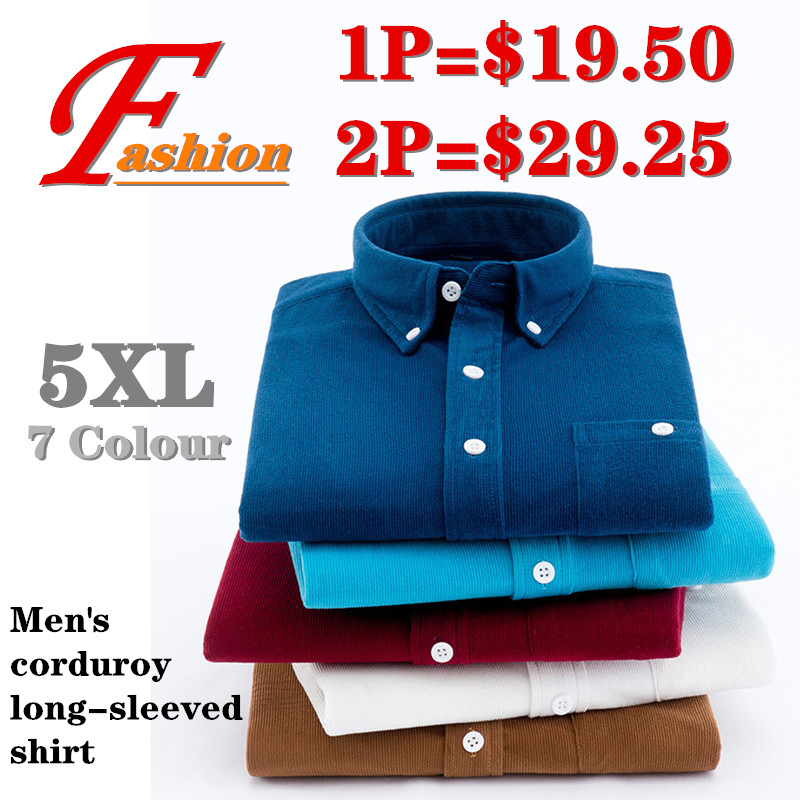 

High-grade new men's business casual soft comfortable breathable fashion crease proof noble keep warm corduroy shirt plus-size, White