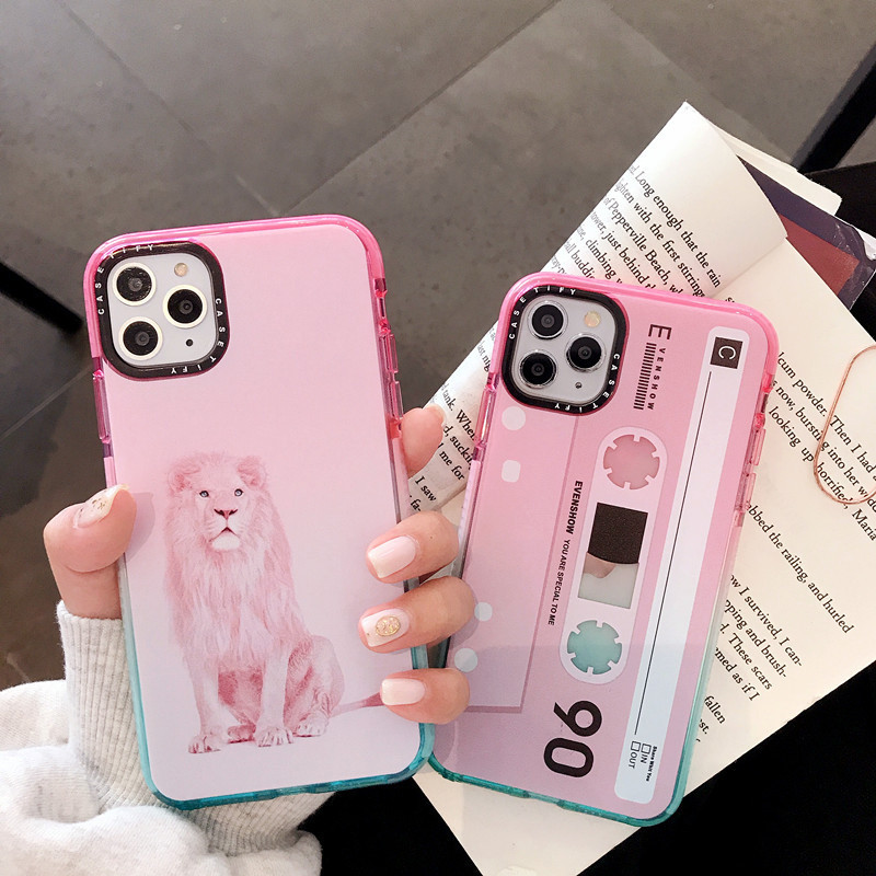 

Luxury Designer Retro tape animal lion gradient case for iPhone 11 Pro X XS MAX 6S 7 8 plus soft Silicone clear rainbow cover for iphone 11