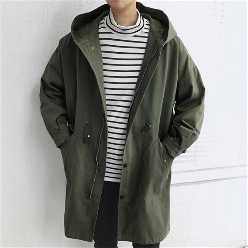 

XIU LUO XL Hooded Men Trench Coat Big Pocket Men Trench Coat Spring Casual Loose 2019 New fashions, Army green