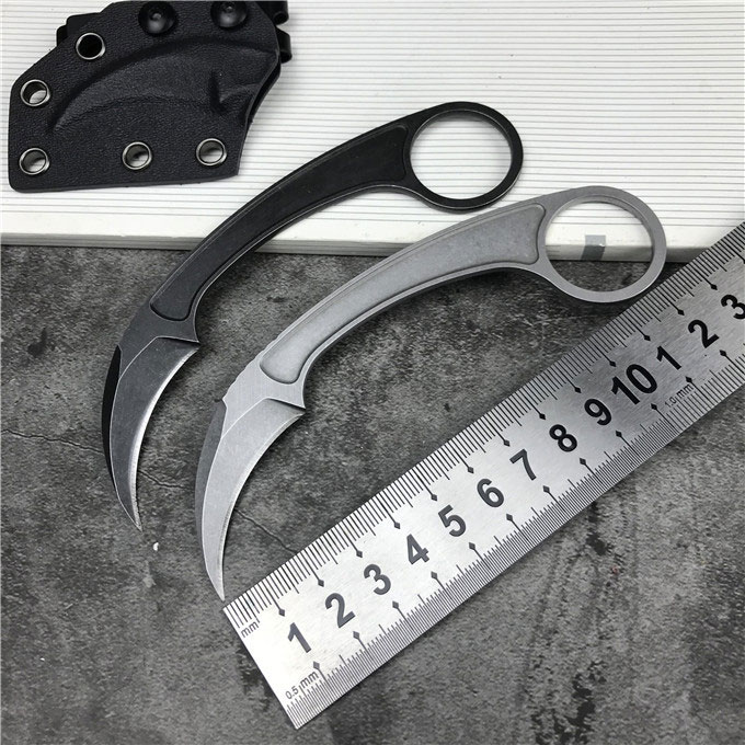 

Outdoor EDC Camping Hunting Knife Survival Finger Ring Tactical Pocket Claw Karambit Cutter w/ K Sheath
