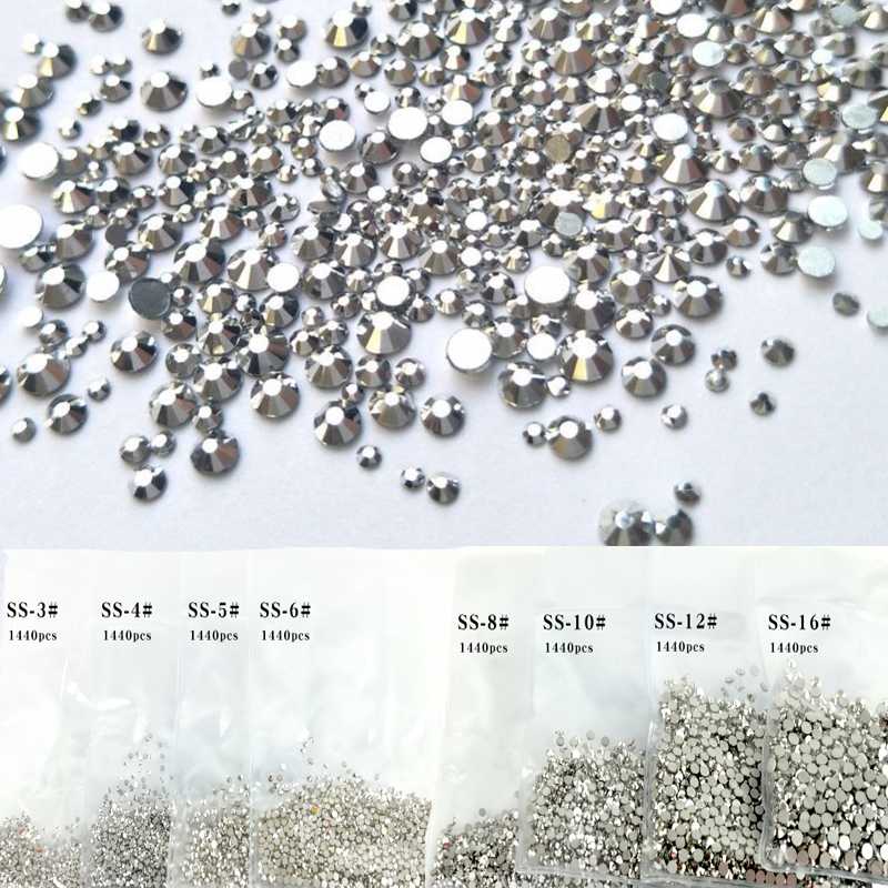 

Silver Ore Rhinestone 1440pcs Crystal Non Hotfix Flatback Rhinestones For Nail Accessories Art SS3-SS16 Small Sizes Rhinestones